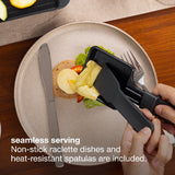 raclette cheese sliding off dish onto plate