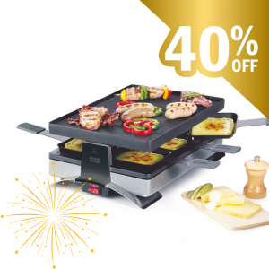 Stockli Raclette/Pizza grill for 6, reversible non-stick grill top