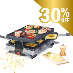 Stockli Raclette/Pizza grill for 6, reversible non-stick grill top