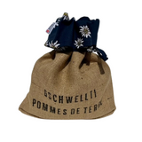 Handmade bag for potatoes and bread, Edelweiss, blue, filled