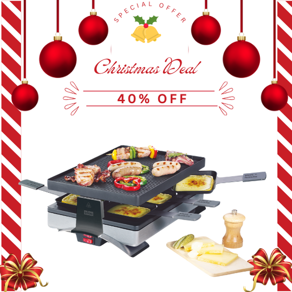 Stockli Raclette/Pizza grill for 6, reversible non-stick grill top