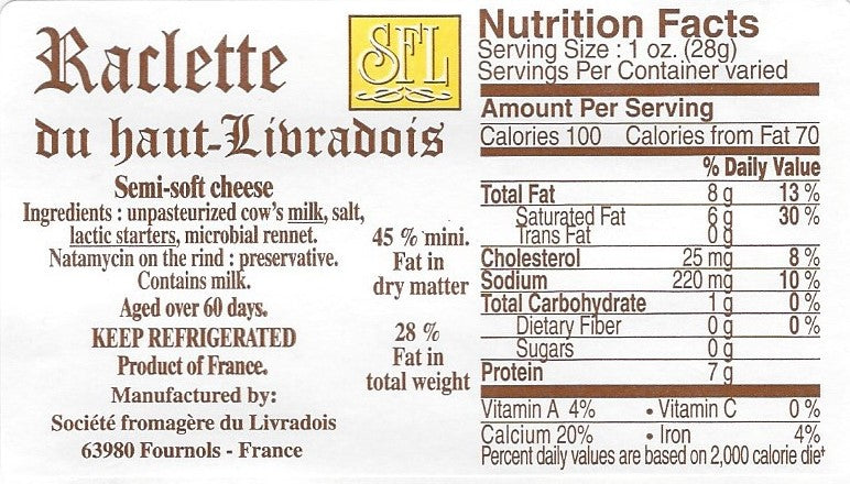 French Raclette Cheese Livradois, quarter wheel, 3.5 lbs – RacletteCorner