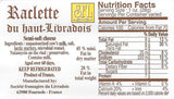French Livradois Raclette Cheese Nutrition Label