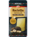 Mifroma raclette cheese with truffles, sliced